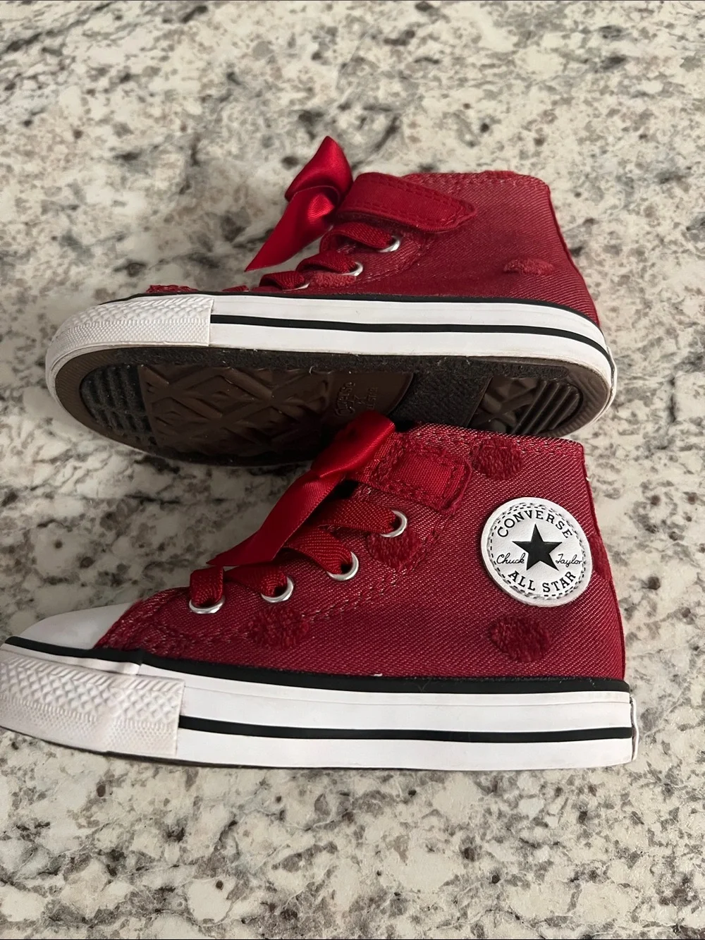 Converse Kids Red High-Top Sneakers with Satin Bow